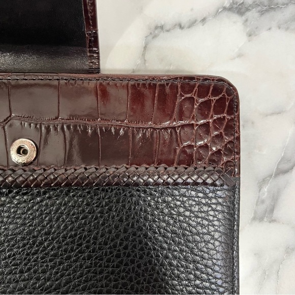 Vintage Brighton Pebbled Leather Croc Embossed Bi-Fold Wallet Brown Black - Picture 5 of 13